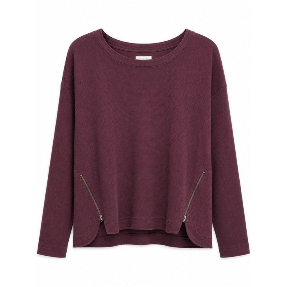 Madewell Women's Long Sleeve Crewneck Top in Deep Plum W/Zipper Accents Size S - Picture 2 of 9